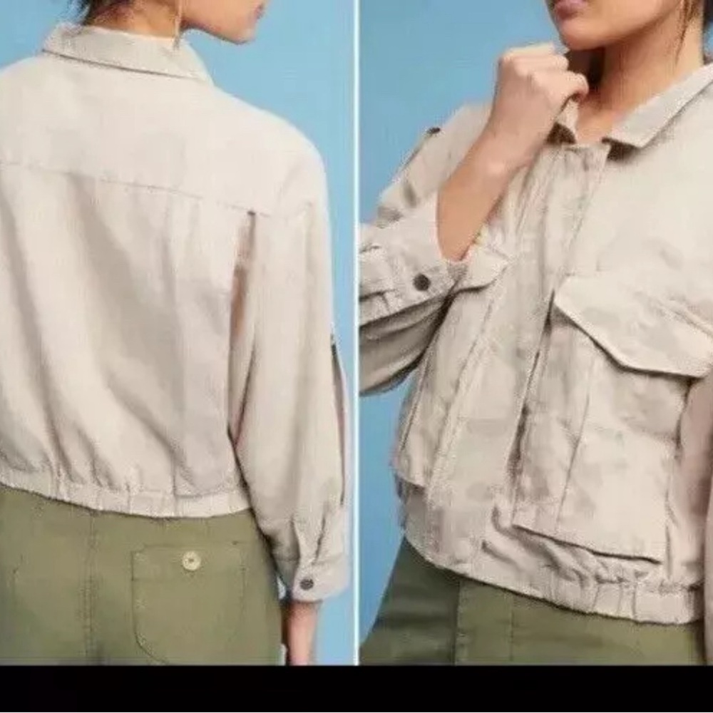 ANTHROPOLOGIE‎ Hei Hei Ronan Cropped Linen Camo Utility Jacket Sz XS
